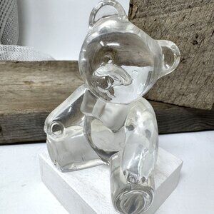 Vintage Lenox  Clear Glass Teddy Bear Figurine With Bow Tie
